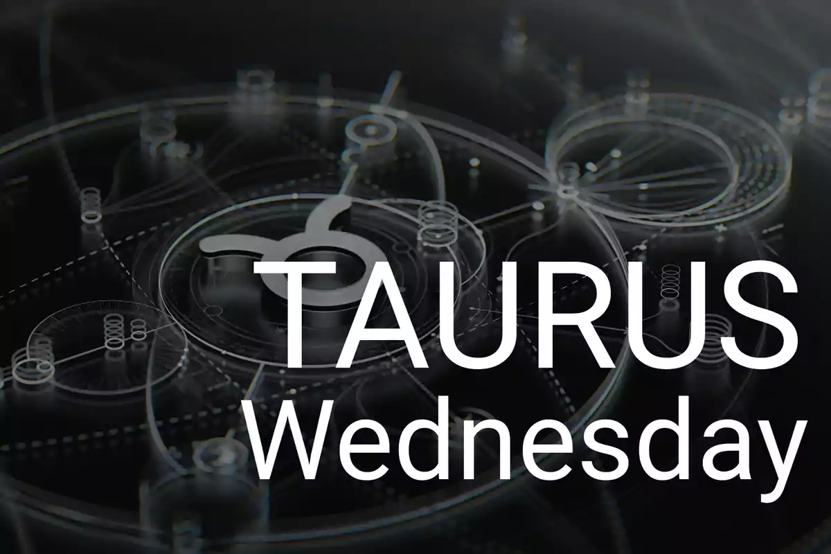 Taurus sign with an abstract design background and the word Wednesday in large letters