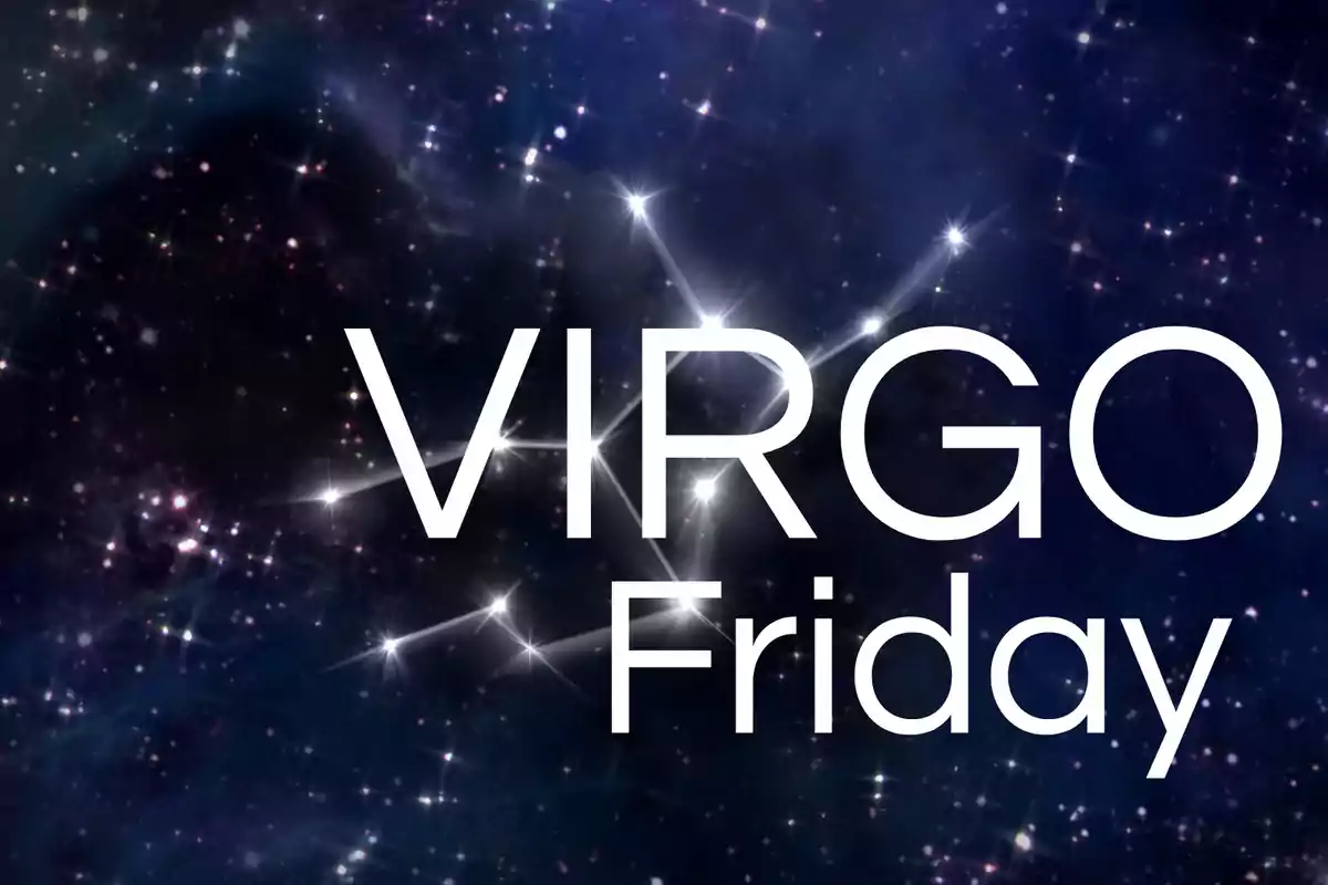 Starry background with the words Virgo and Friday in large white letters