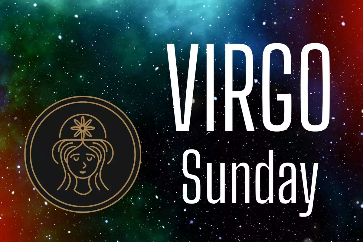 Galaxy background with the Virgo symbol and the words Virgo Sunday