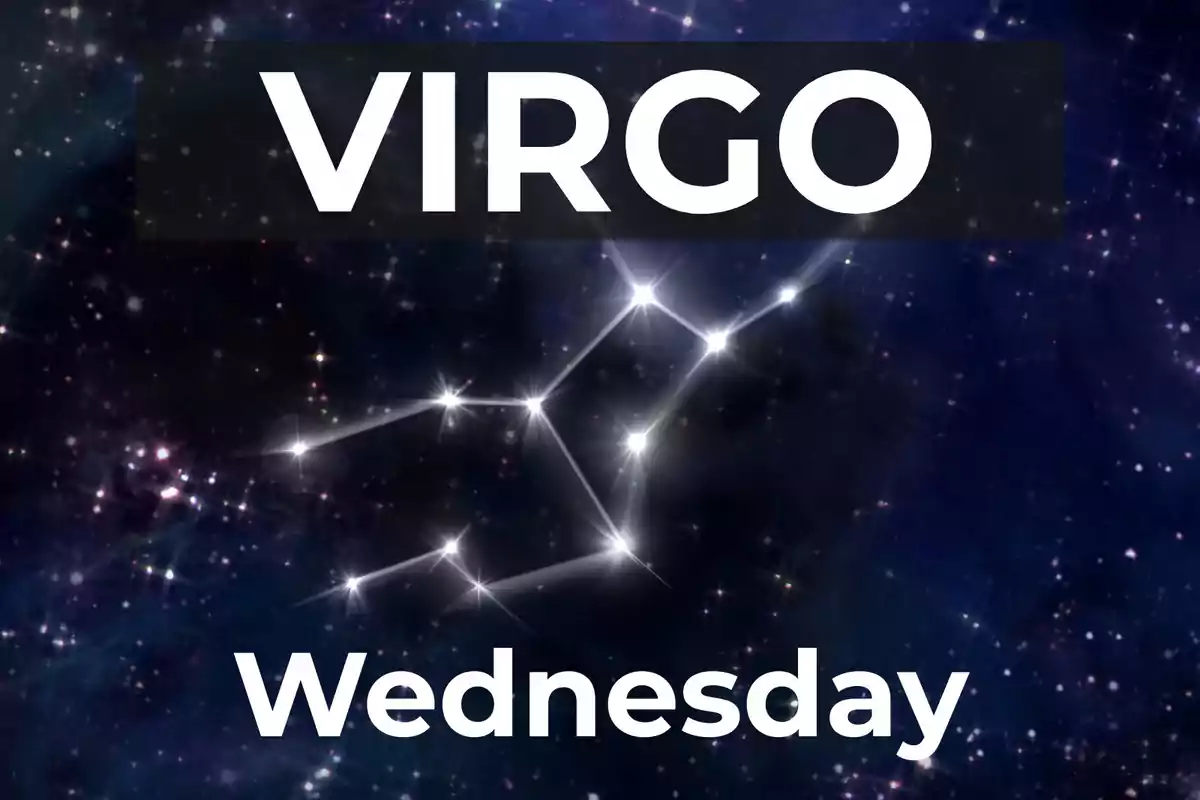 Starry background with the words Virgo and Wednesday in large white letters