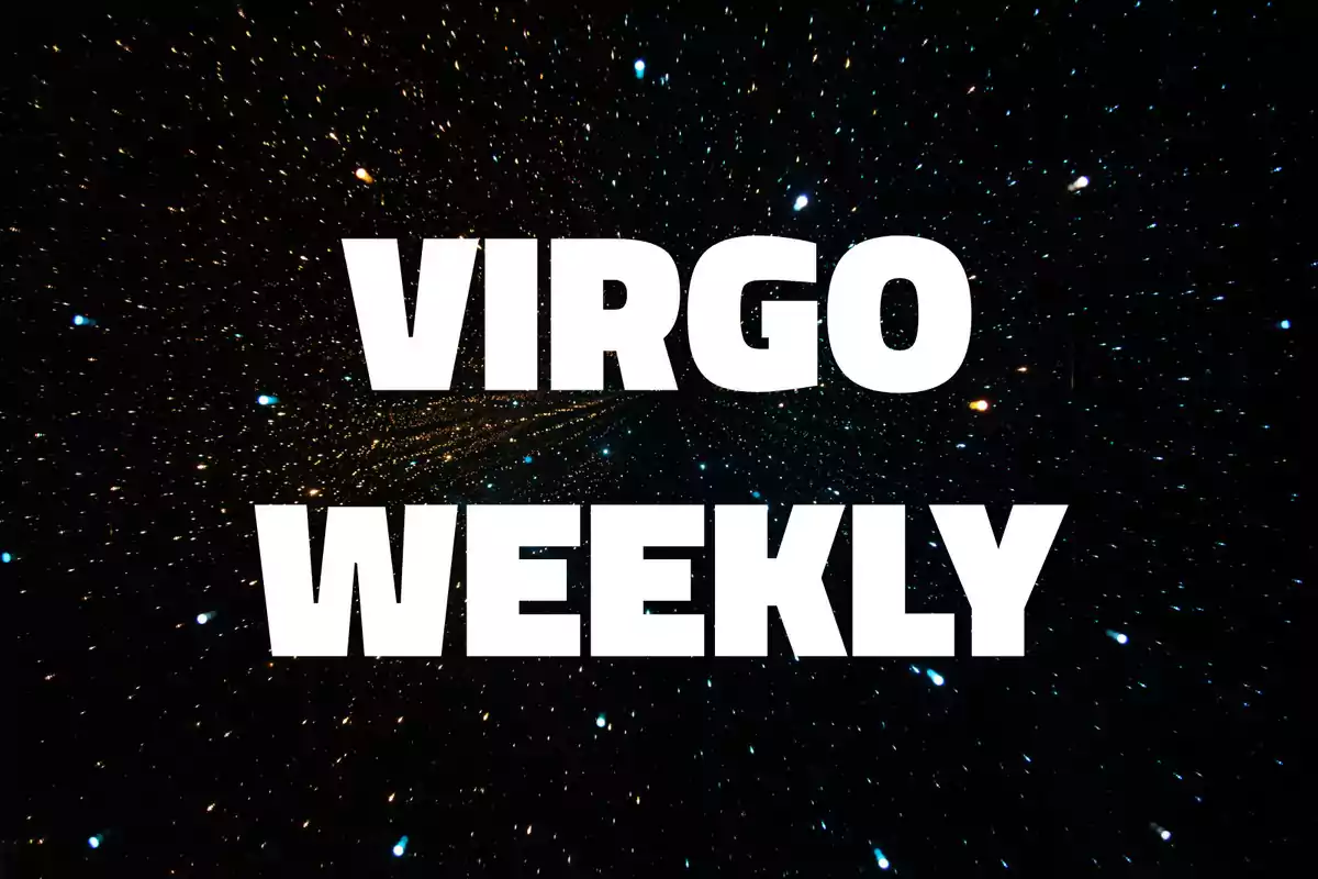 Large white text that says "Virgo Weekly" over a background of stars in space.