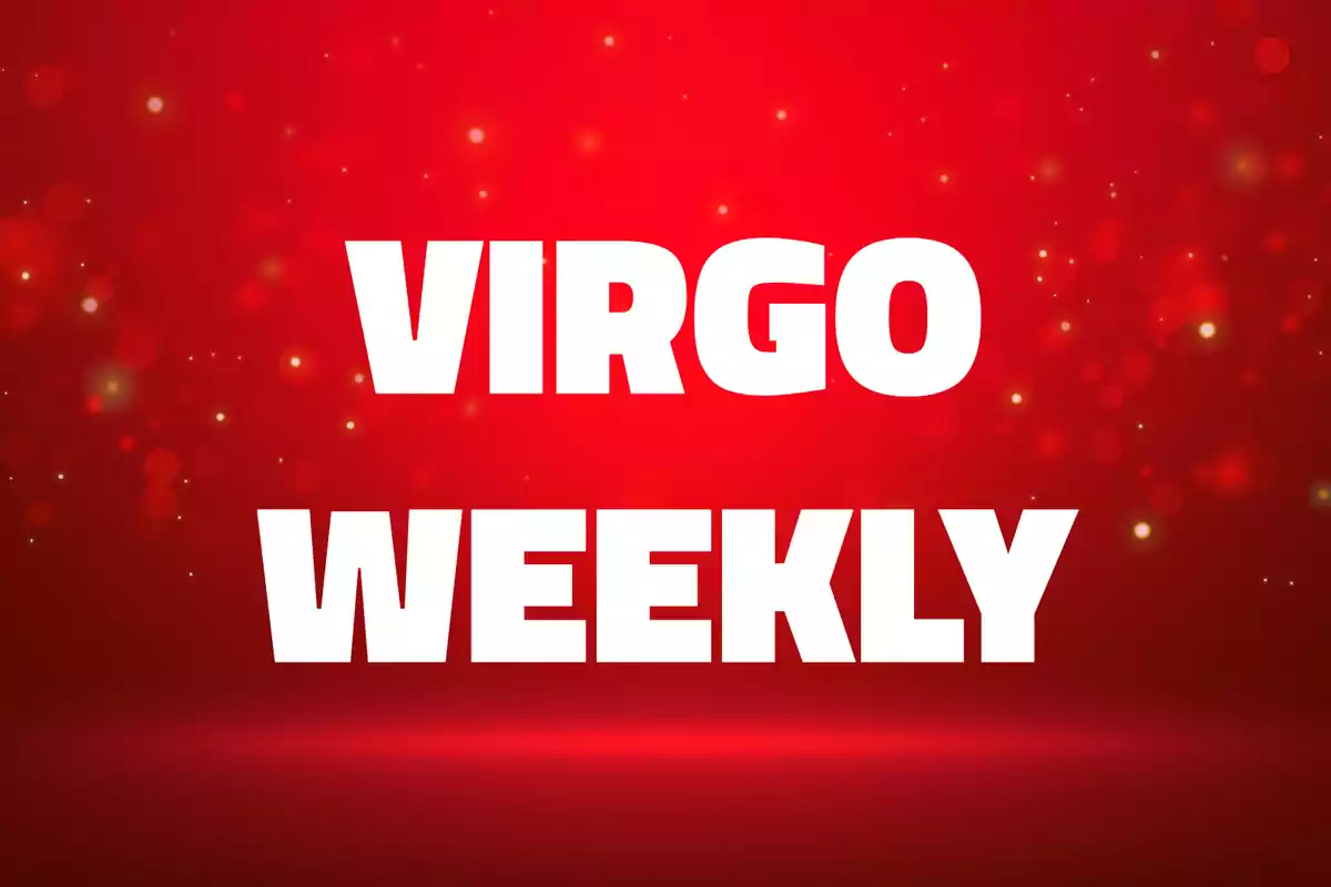 Virgo Weekly text in white letters on a red background with sparkling highlights