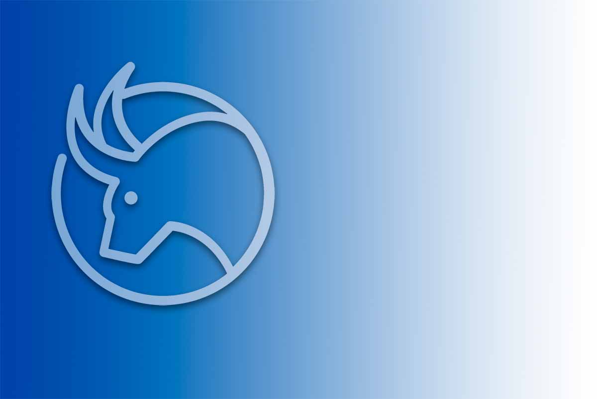 White silhouette of the Taurus Zodiac sign on a blue gradient background