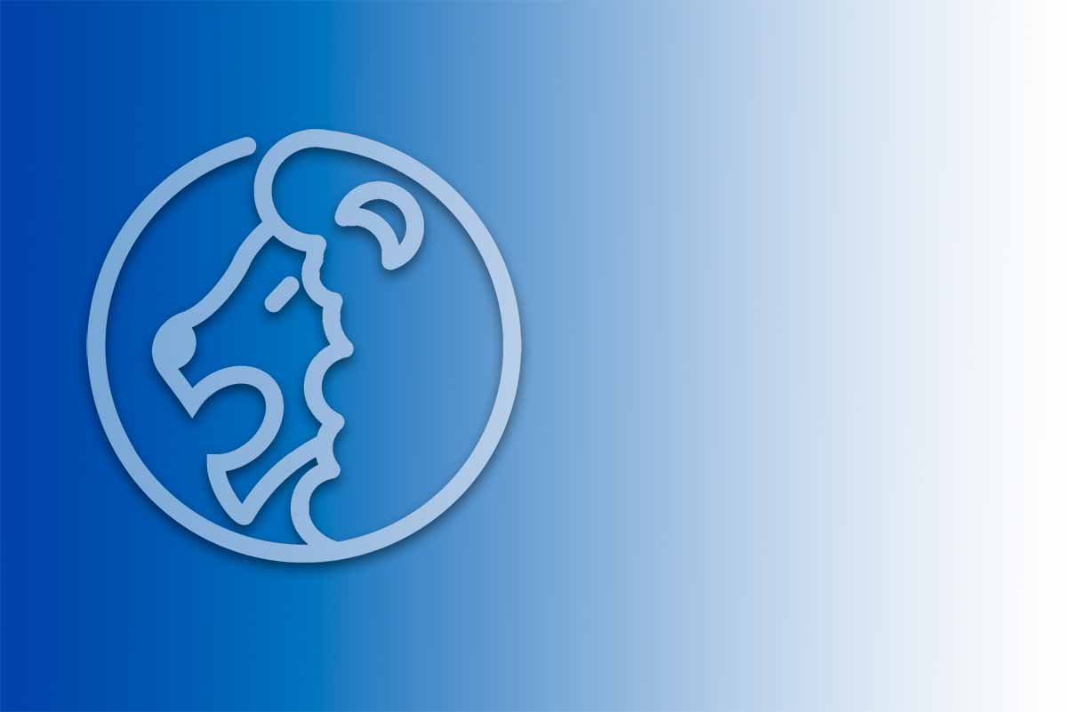 White silhouette of the Leo Zodiac sign on a blue gradient background