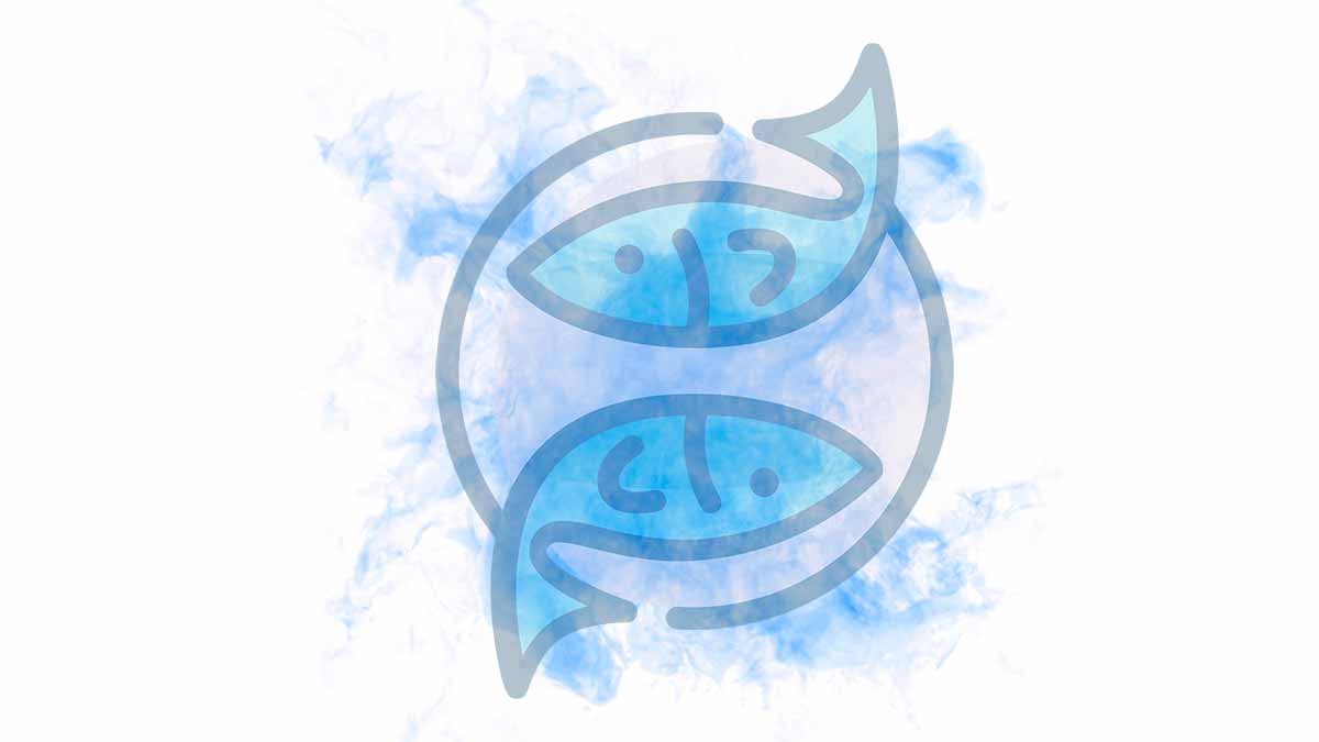 The Pisces sign on a blue smoky blackground