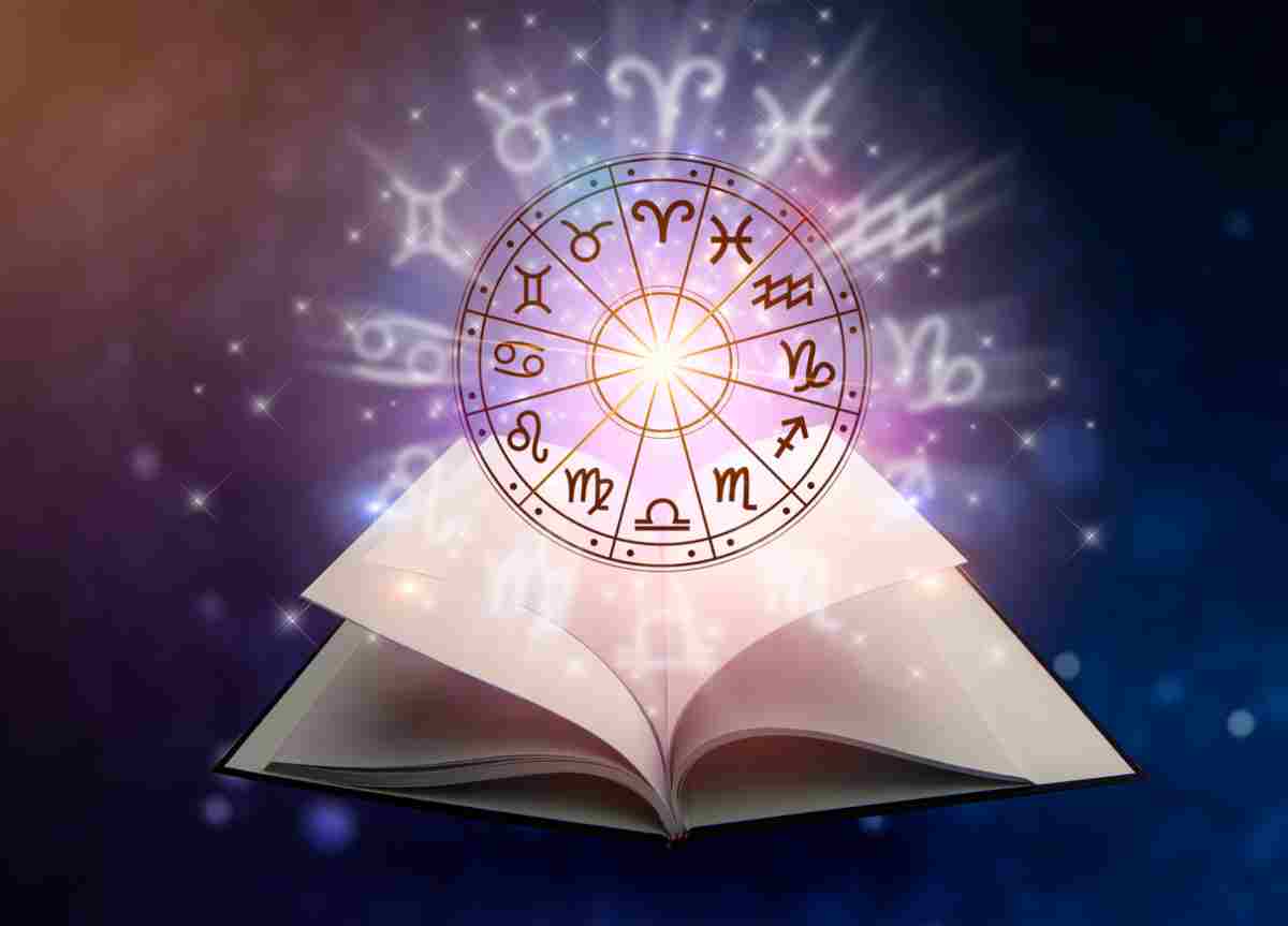 The 12 Zodiac signs in a circle with a book under it